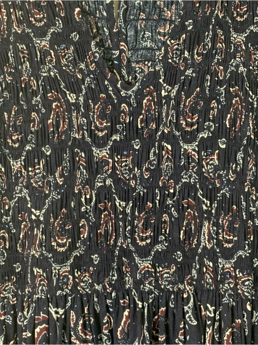 Madewell navy Smocked V-Neck Midi Dress in Paisley long sleeve M - Picture 6 of 12
